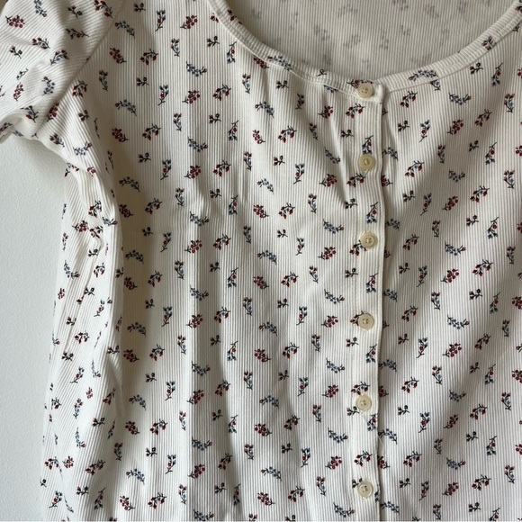 Old Navy Floral Button Front Ribbed Scoop Neck Tee 2X NWT Cottagecore Stretch - Picture 6 of 15